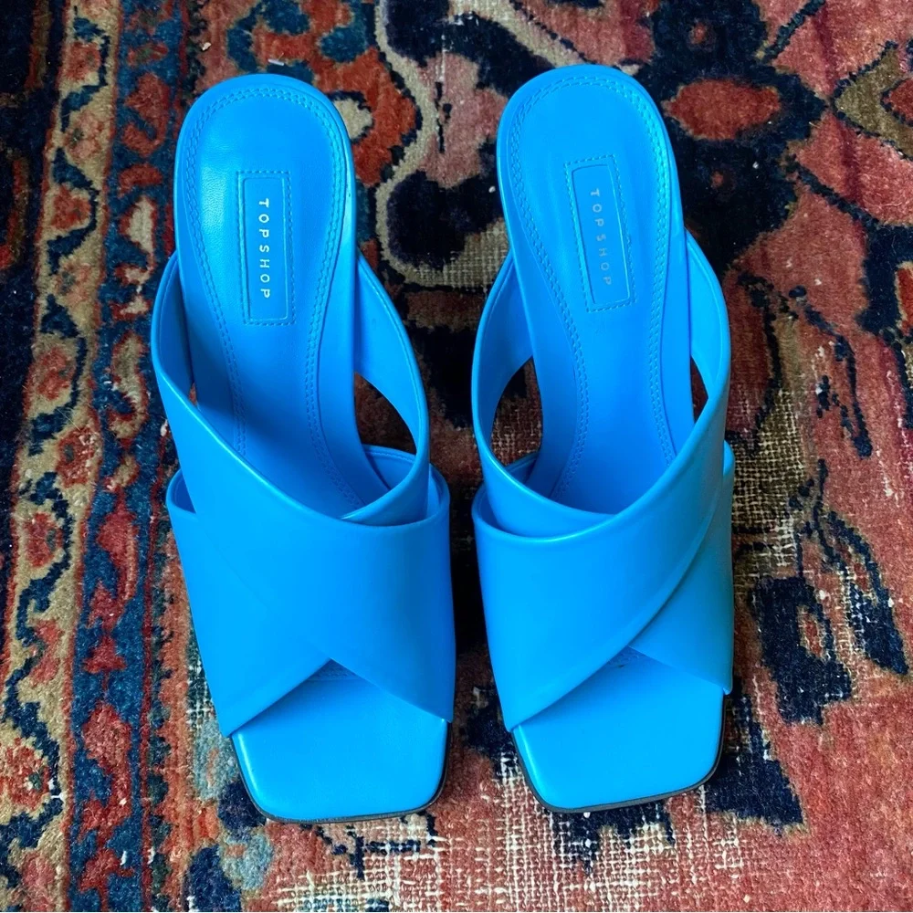 Topshop Skyla blue two strap slide sandal - Picture 1 of 11
